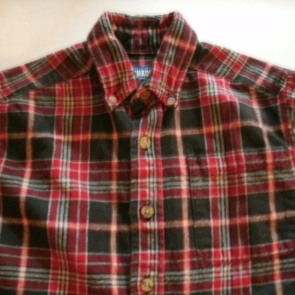 Oshkosh Boys Shirt Button Down Red Black Plaid Long Sleeve Size 6